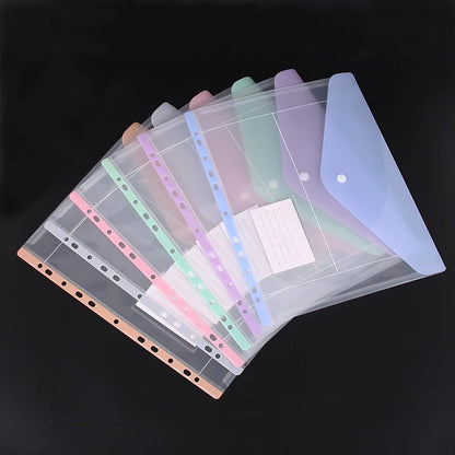 Loose Leaf File Bag - Transparent 3 Hole Folder with 6 Pocket Binder Pouch for Office - ZOOMNSTORE