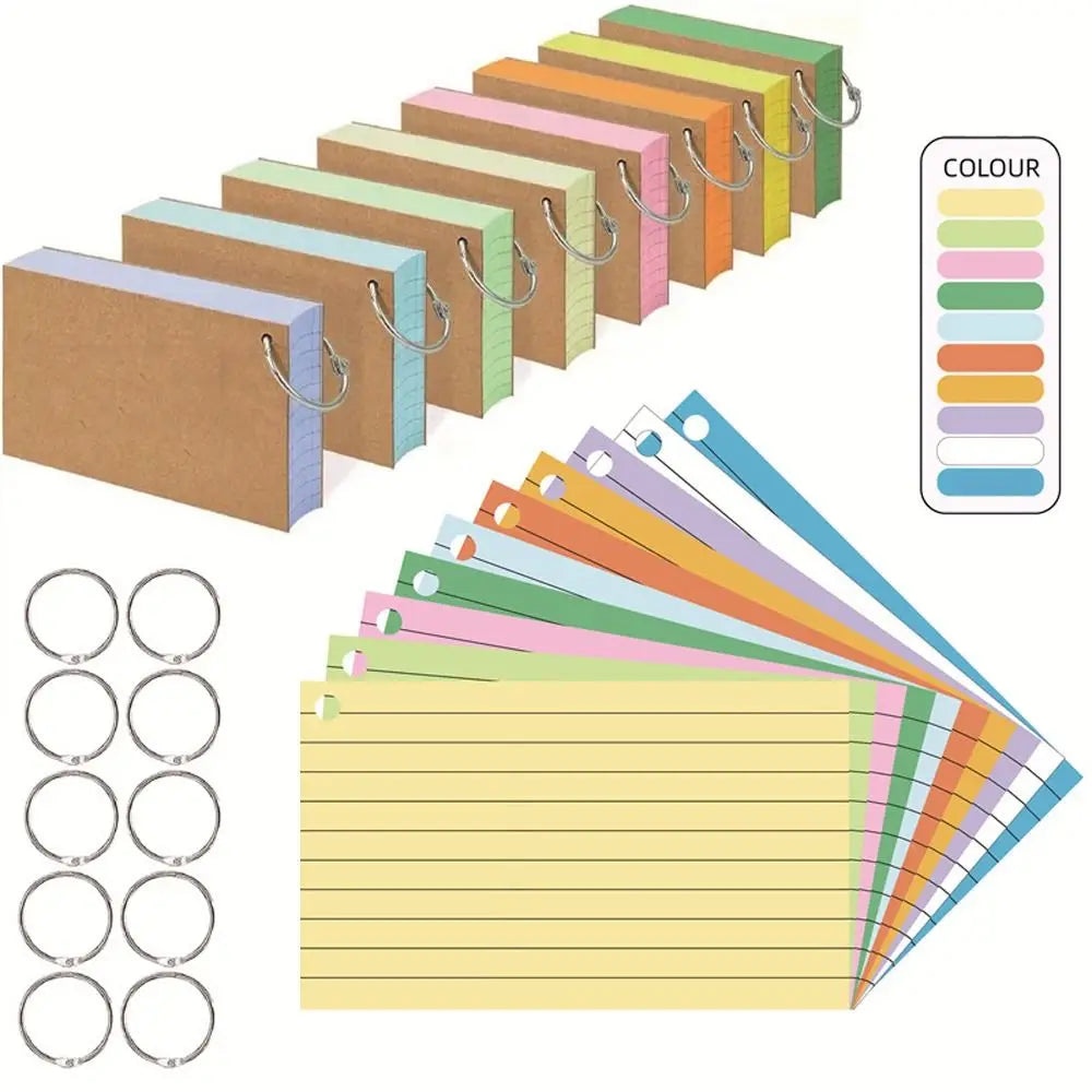 50Pcs Loose-Leaf Index Cards - Horizontal Line Memo Flash Cards for Study and Office Use - ZOOMNSTORE