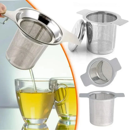Loose Leaf Tea Infuser - Stainless Steel Double Handle Strainer With Lid, Fine Mesh Filter - ZOOMNSTORE