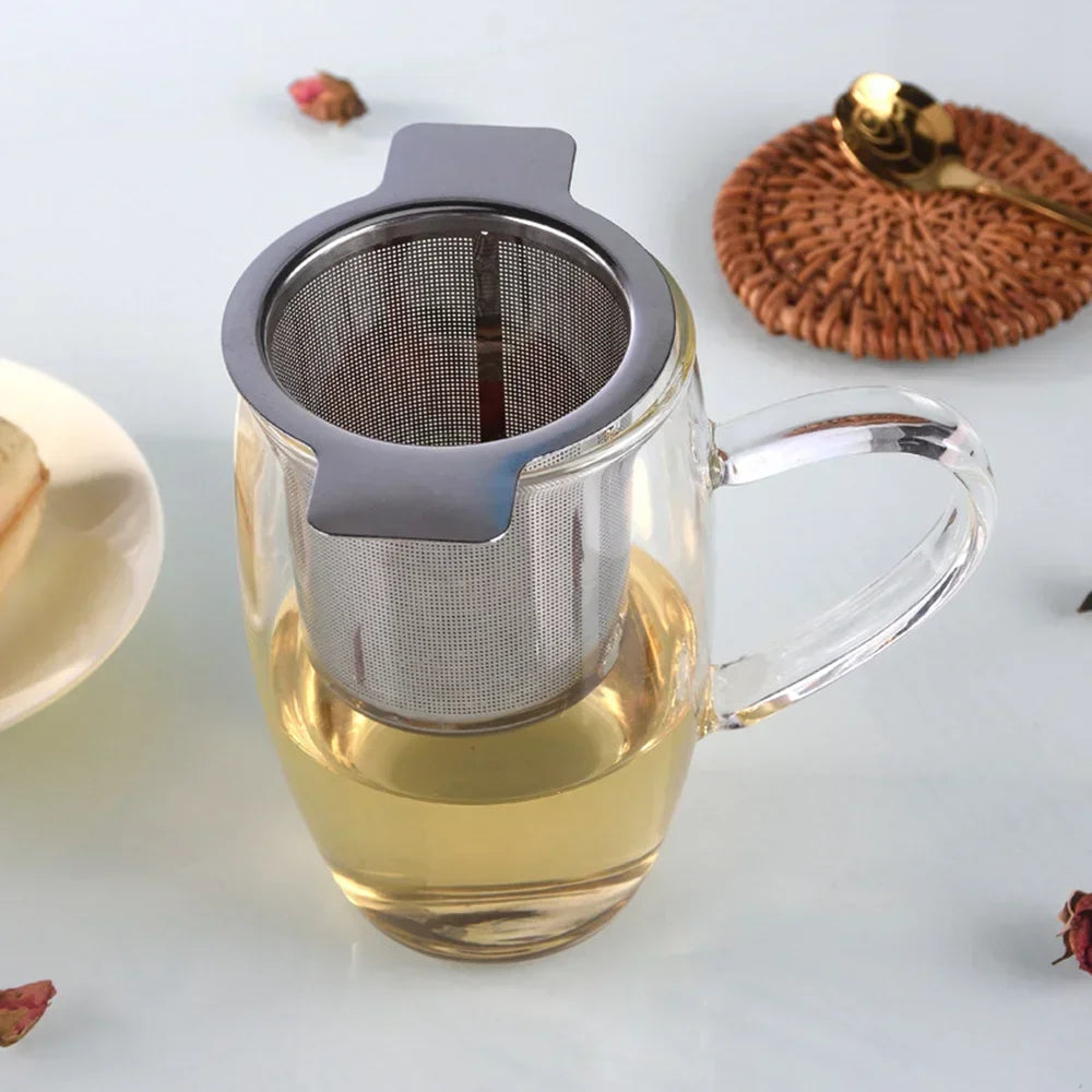 Loose Leaf Tea Infuser - Stainless Steel Double Handle Strainer With Lid, Fine Mesh Filter - ZOOMNSTORE