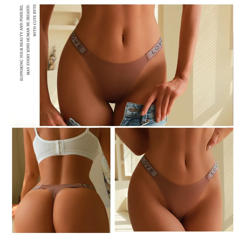3Pcs Sexy Rhinestone Thong Set - Low Waist G-String Briefs XS-XL - ZOOMNSTORE