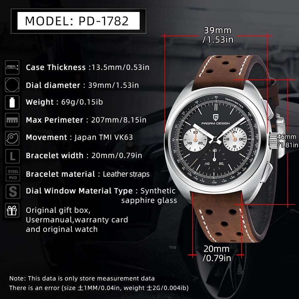 PAGANI DESIGN 2024 NEW Turtle Back Chronograph 1782 Watch for Man Fashion Men's Quartz Watch Luminous relogios masculino - ZOOMNSTORE