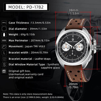 PAGANI DESIGN 2024 NEW Turtle Back Chronograph 1782 Watch for Man Fashion Men's Quartz Watch Luminous relogios masculino - ZOOMNSTORE