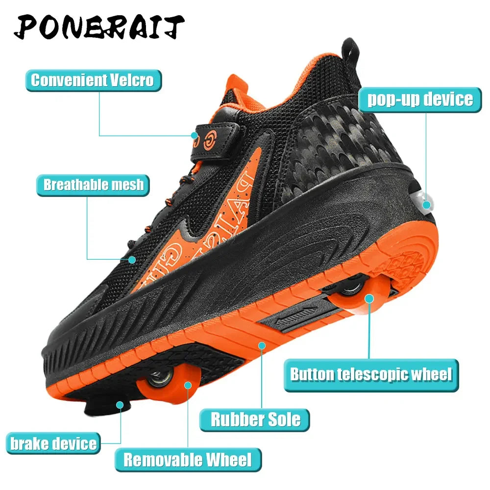 Luminous Roller Skates - Boys Dual-Use Outdoor Wheeled Shoes with PU Insole - ZOOMNSTORE