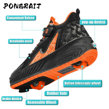 Luminous Roller Skates - Boys Dual-Use Outdoor Wheeled Shoes with PU Insole - ZOOMNSTORE