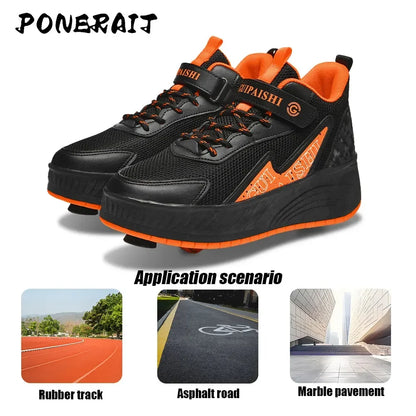 Luminous Roller Skates - Boys Dual-Use Outdoor Wheeled Shoes with PU Insole - ZOOMNSTORE