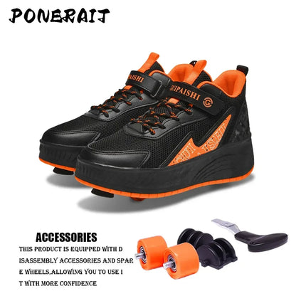 Luminous Roller Skates - Boys Dual-Use Outdoor Wheeled Shoes with PU Insole - ZOOMNSTORE