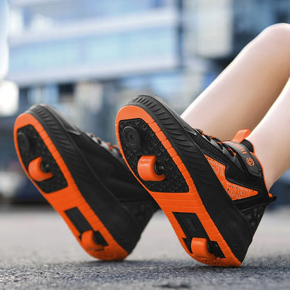 Luminous Roller Skates - Boys Dual-Use Outdoor Wheeled Shoes with PU Insole - ZOOMNSTORE