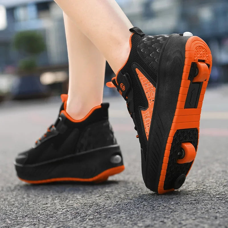 Luminous Roller Skates - Boys Dual-Use Outdoor Wheeled Shoes with PU Insole - ZOOMNSTORE