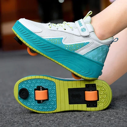 Luminous Roller Skates - Boys Dual-Use Outdoor Wheeled Shoes with PU Insole - ZOOMNSTORE