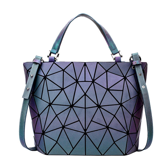 Luminous Shoulder Bag – Quilted Geometric Handbag With Three Straps & Zipper Closure - ZOOMNSTORE