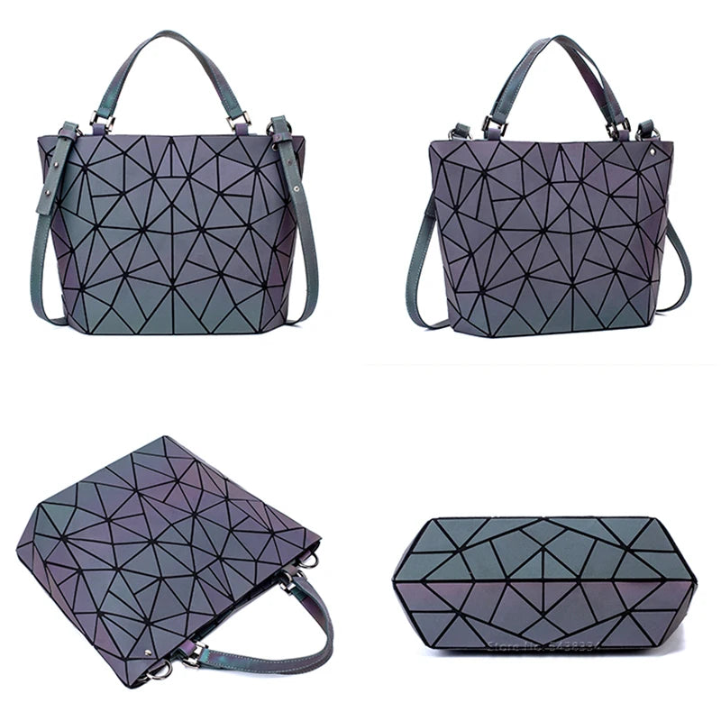 Luminous Shoulder Bag – Quilted Geometric Handbag With Three Straps & Zipper Closure - ZOOMNSTORE