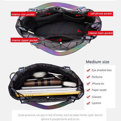 Luminous Shoulder Bag – Quilted Geometric Handbag With Three Straps & Zipper Closure - ZOOMNSTORE