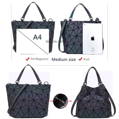 Luminous Shoulder Bag – Quilted Geometric Handbag With Three Straps & Zipper Closure - ZOOMNSTORE
