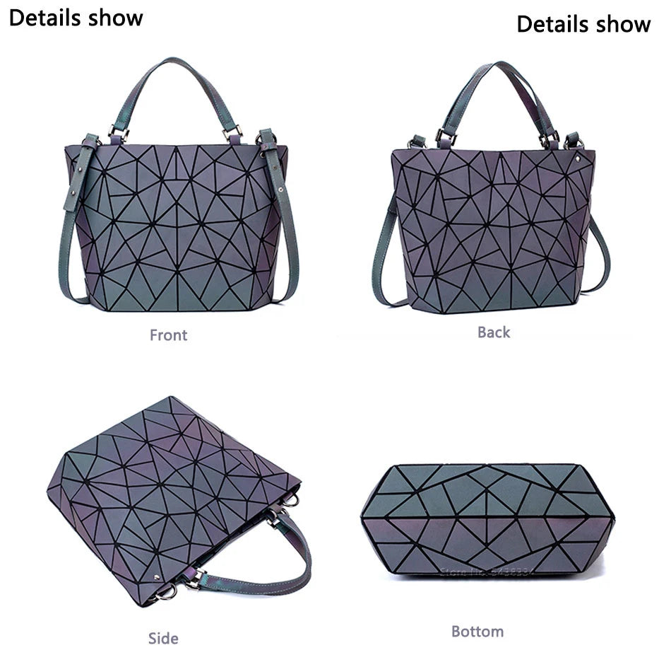 Luminous Shoulder Bag – Quilted Geometric Handbag With Three Straps & Zipper Closure - ZOOMNSTORE