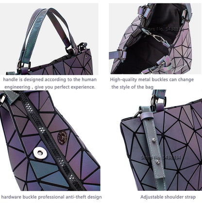 Luminous Shoulder Bag – Quilted Geometric Handbag With Three Straps & Zipper Closure - ZOOMNSTORE