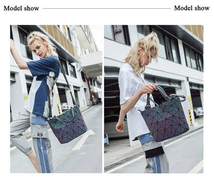 Luminous Shoulder Bag – Quilted Geometric Handbag With Three Straps & Zipper Closure - ZOOMNSTORE