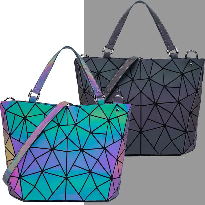 Luminous Shoulder Bag - Quilted Geometric Sequins Crossbody Tote Purse Soft PU - ZOOMNSTORE