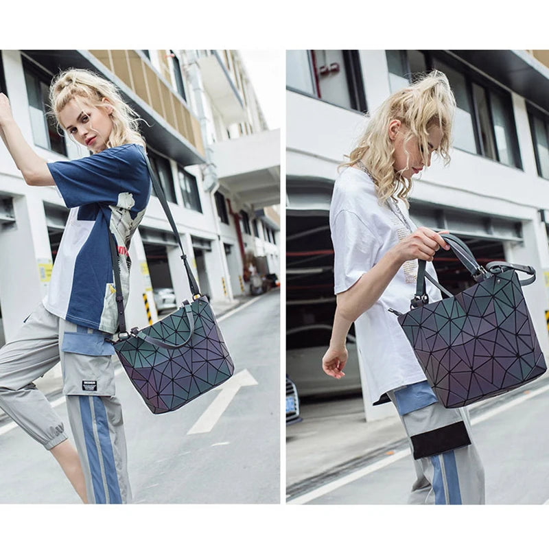 Luminous Shoulder Bag - Quilted Geometric Sequins Crossbody Tote Purse Soft PU - ZOOMNSTORE