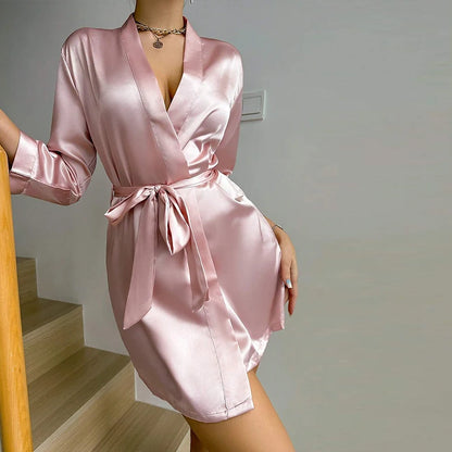 Luxurious Satin Bridesmaid Kimono Robe - Soft Spa Bathrobe with Belt for Women - ZOOMNSTORE