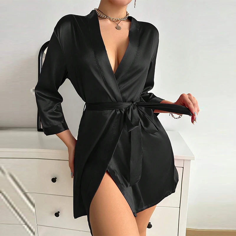 Luxurious Satin Bridesmaid Kimono Robe - Soft Spa Bathrobe with Belt for Women - ZOOMNSTORE