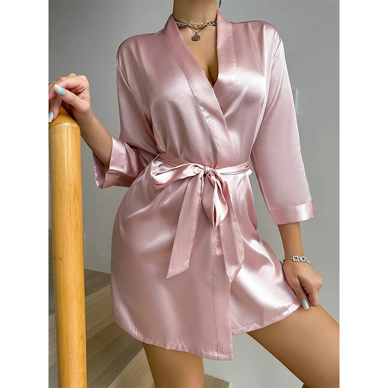 Luxurious Satin Bridesmaid Kimono Robe - Soft Spa Bathrobe with Belt for Women - ZOOMNSTORE
