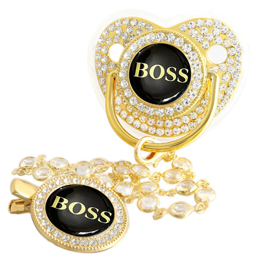 Luxury Baby Pacifier - Bling Rhinestone Soother With Chain Clip, BPA Free Silicone - ZOOMNSTORE