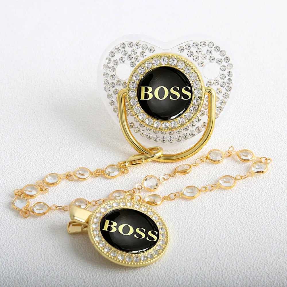 Luxury Baby Pacifier - Bling Rhinestone Soother With Chain Clip, BPA Free Silicone - ZOOMNSTORE