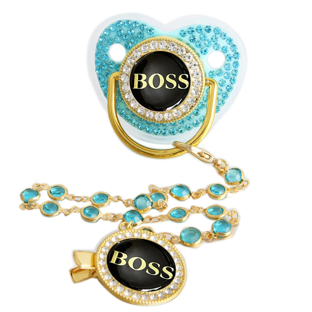 Luxury Baby Pacifier - Bling Rhinestone Soother With Chain Clip, BPA Free Silicone - ZOOMNSTORE