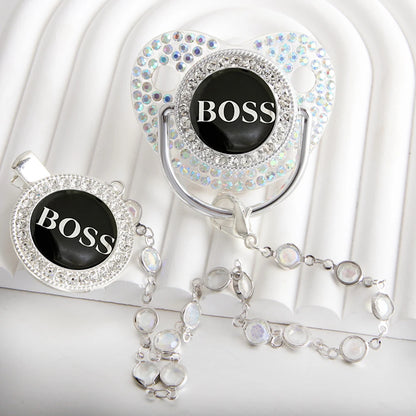 Luxury Baby Pacifier - Bling Rhinestone Soother With Chain Clip, BPA Free Silicone - ZOOMNSTORE