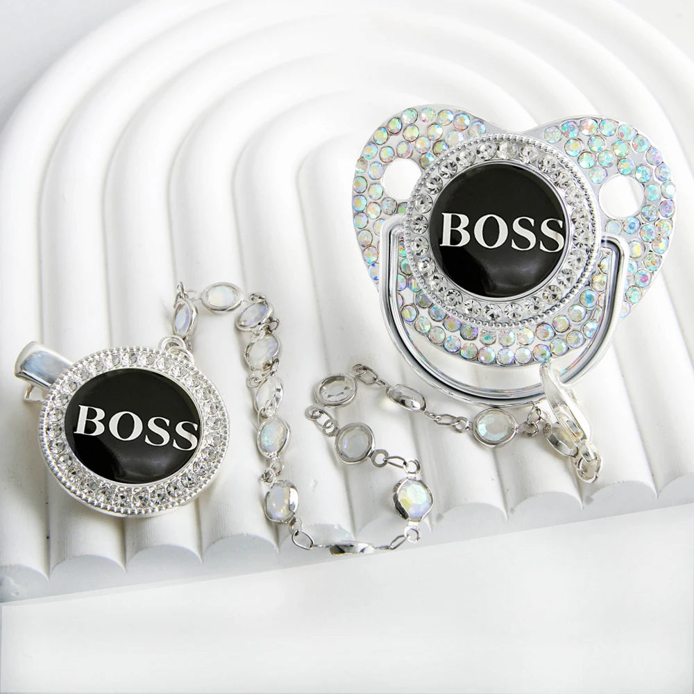 Luxury Baby Pacifier - Bling Rhinestone Soother With Chain Clip, BPA Free Silicone - ZOOMNSTORE
