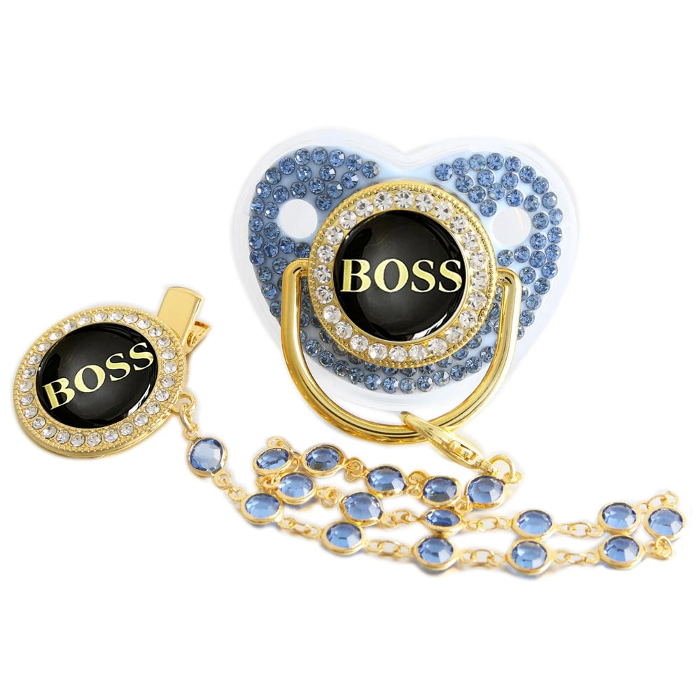 Luxury Baby Pacifier - Bling Rhinestone Soother With Chain Clip, BPA Free Silicone - ZOOMNSTORE