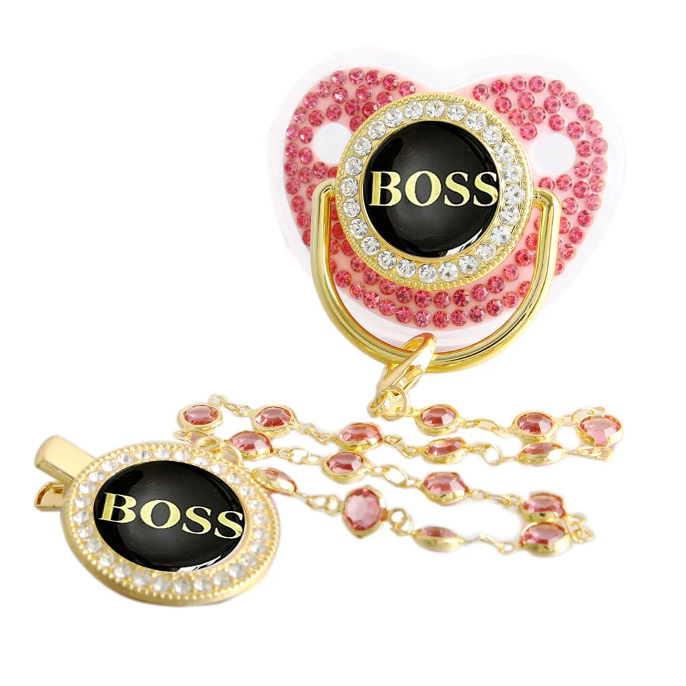 Luxury Baby Pacifier - Bling Rhinestone Soother With Chain Clip, BPA Free Silicone - ZOOMNSTORE