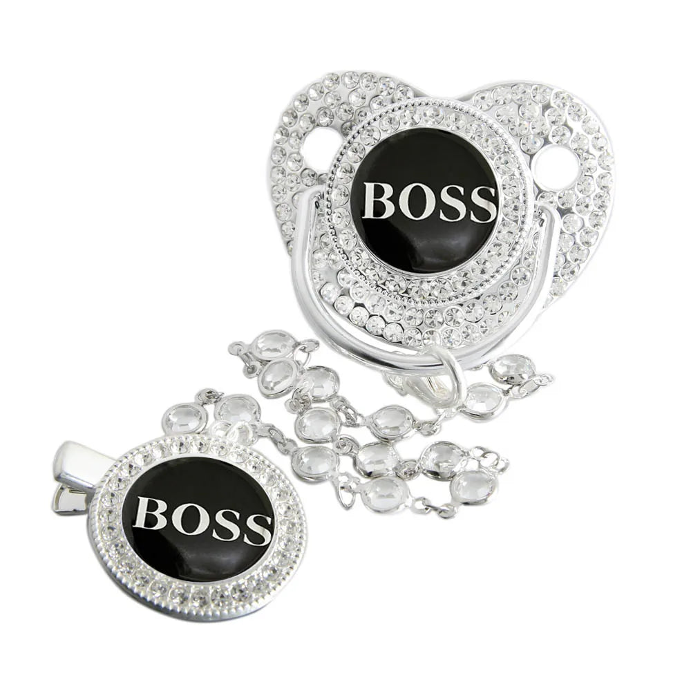 Luxury Baby Pacifier - Bling Rhinestone Soother With Chain Clip, BPA Free Silicone - ZOOMNSTORE