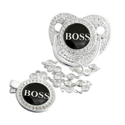 Luxury Baby Pacifier - Bling Rhinestone Soother With Chain Clip, BPA Free Silicone - ZOOMNSTORE
