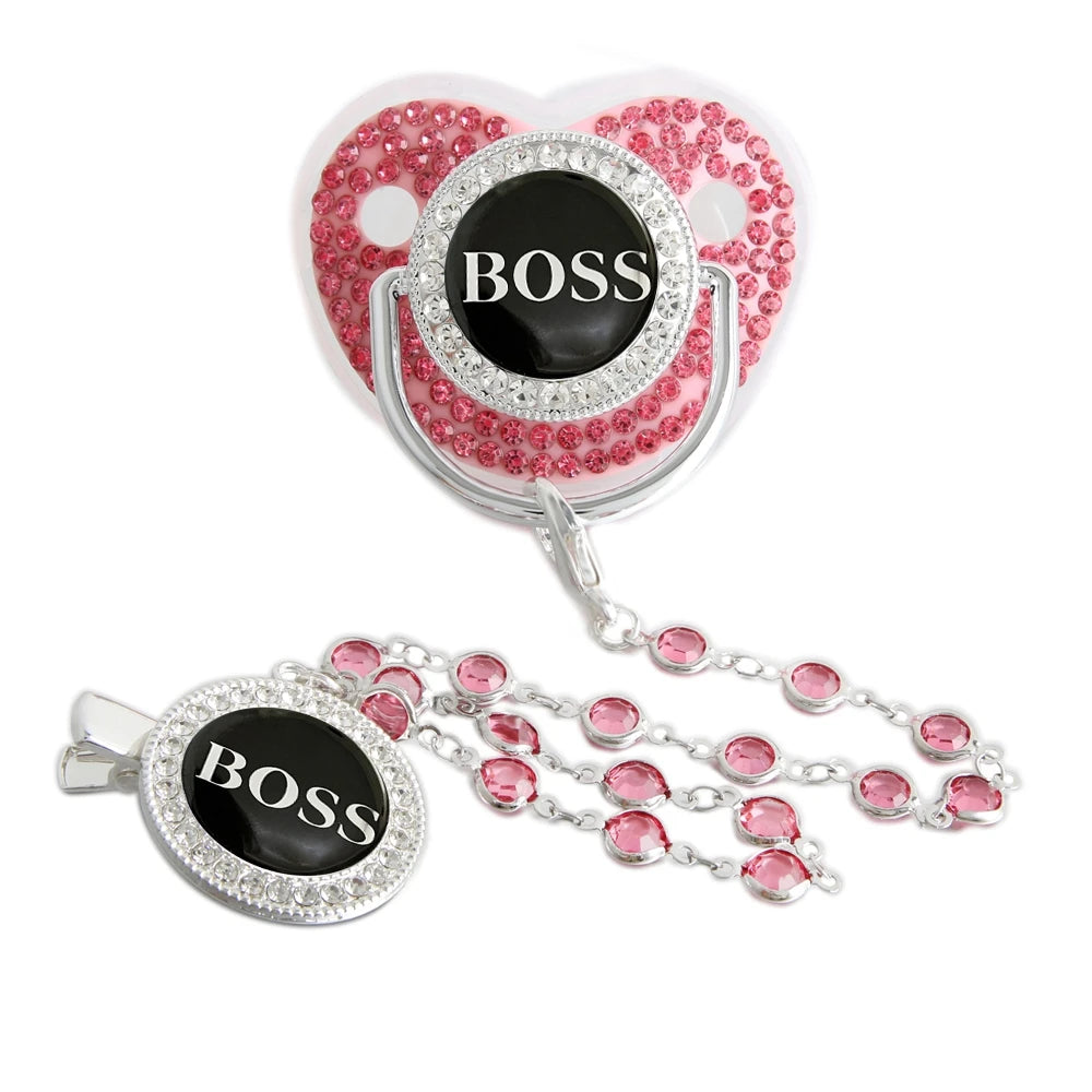 Luxury Baby Pacifier - Bling Rhinestone Soother With Chain Clip, BPA Free Silicone - ZOOMNSTORE