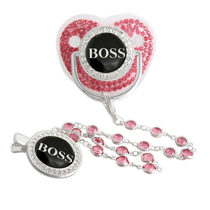 Luxury Baby Pacifier - Bling Rhinestone Soother With Chain Clip, BPA Free Silicone - ZOOMNSTORE