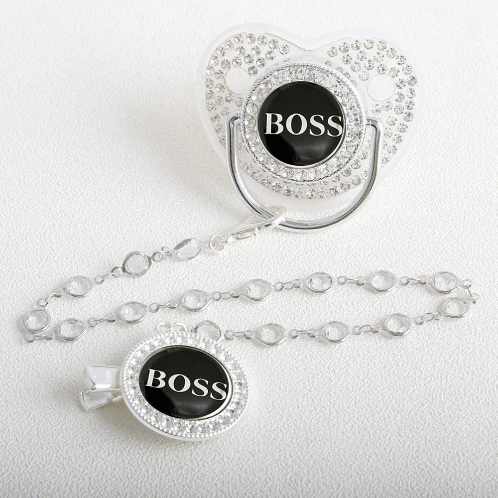 Luxury Baby Pacifier - Bling Rhinestone Soother With Chain Clip, BPA Free Silicone - ZOOMNSTORE
