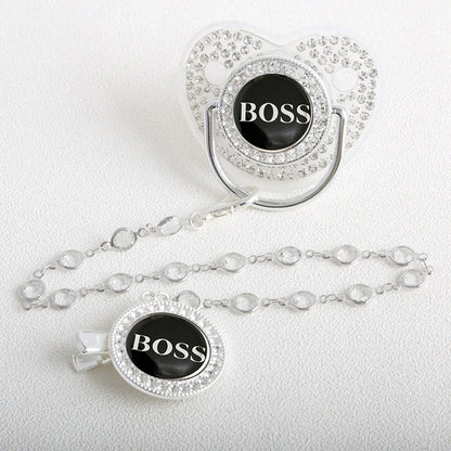 Luxury Baby Pacifier - Bling Rhinestone Soother With Chain Clip, BPA Free Silicone - ZOOMNSTORE