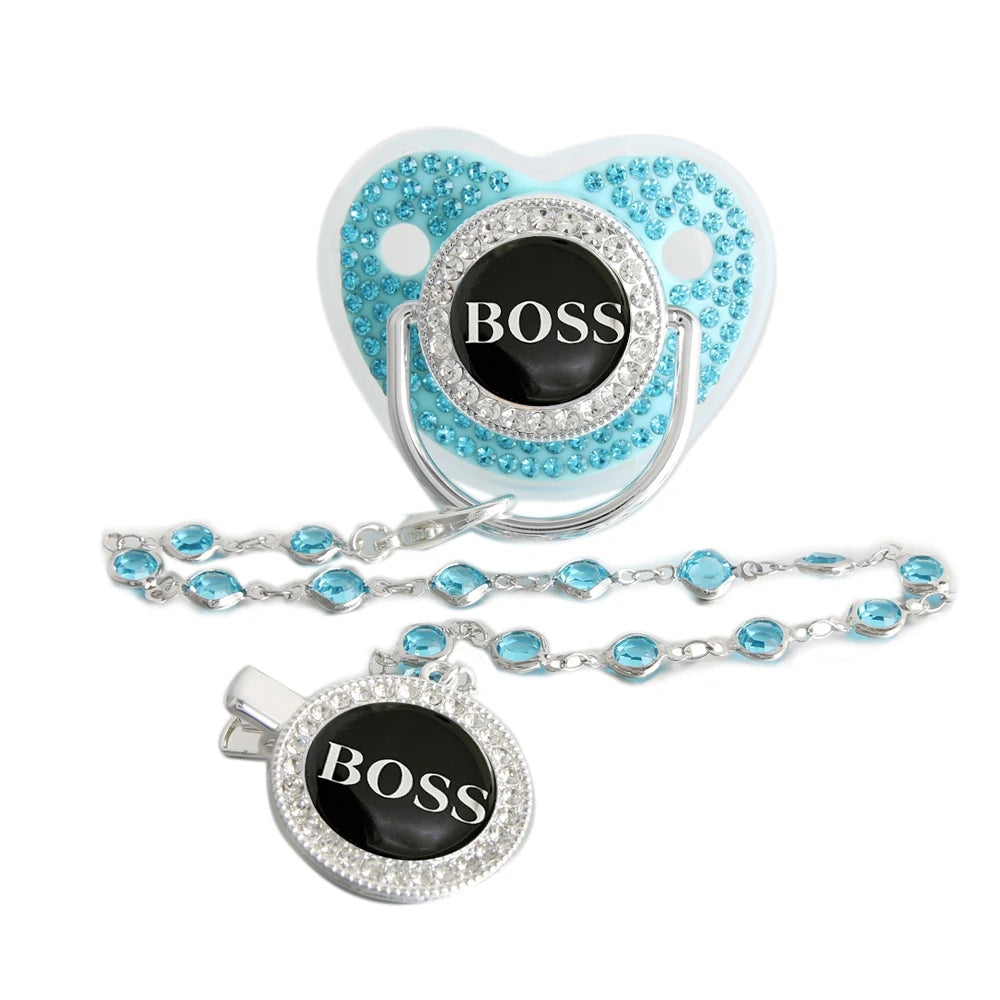 Luxury Baby Pacifier - Bling Rhinestone Soother With Chain Clip, BPA Free Silicone - ZOOMNSTORE