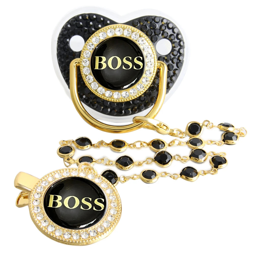 Luxury Baby Pacifier - Bling Rhinestone Soother With Chain Clip, BPA Free Silicone - ZOOMNSTORE