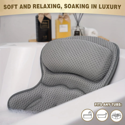 1pc Luxury Bath Pillow with 3D Air Mesh & Secure Suction | Neck/Back Support, Machine Washable, Home/Spa Use - ZOOMNSTORE