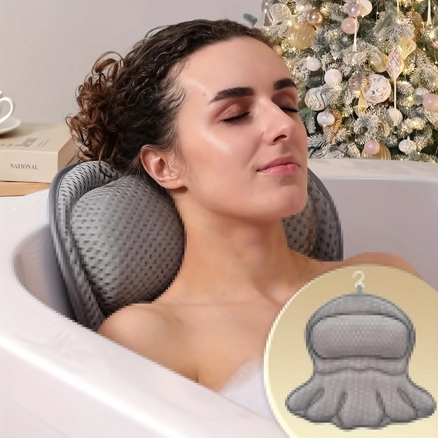1pc Luxury Bath Pillow with 3D Air Mesh & Secure Suction | Neck/Back Support, Machine Washable, Home/Spa Use - ZOOMNSTORE
