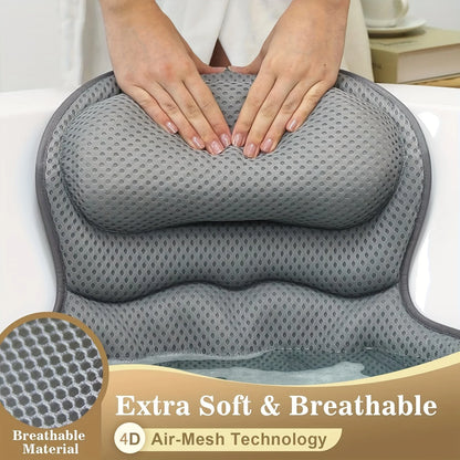 1pc Luxury Bath Pillow with 3D Air Mesh & Secure Suction | Neck/Back Support, Machine Washable, Home/Spa Use - ZOOMNSTORE