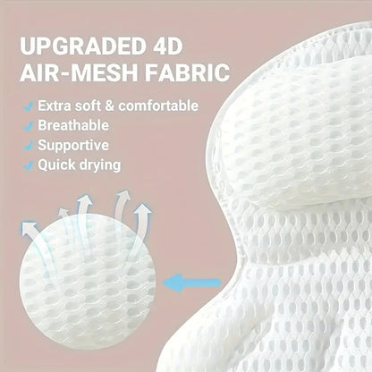 1pc Luxury Bath Pillow with 3D Air Mesh & Secure Suction | Neck/Back Support, Machine Washable, Home/Spa Use - ZOOMNSTORE