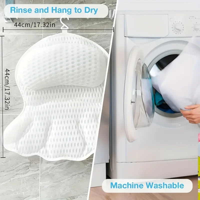1pc Luxury Bath Pillow with 3D Air Mesh & Secure Suction | Neck/Back Support, Machine Washable, Home/Spa Use - ZOOMNSTORE