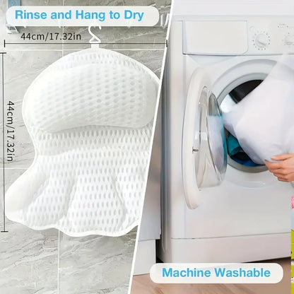 1pc Luxury Bath Pillow with 3D Air Mesh & Secure Suction | Neck/Back Support, Machine Washable, Home/Spa Use - ZOOMNSTORE