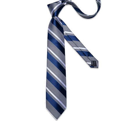 Luxury Blue Striped Mens Necktie Set - 8cm Width with Pocket Square  Cufflinks for Wedding  Business - ZOOMNSTORE