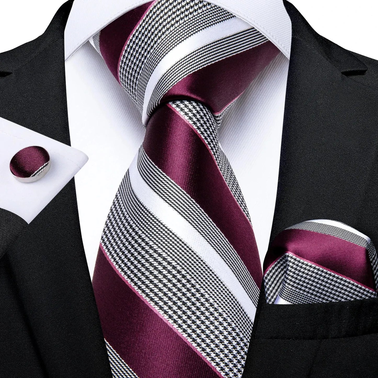 Luxury Blue Striped Mens Necktie Set - 8cm Width with Pocket Square  Cufflinks for Wedding  Business - ZOOMNSTORE