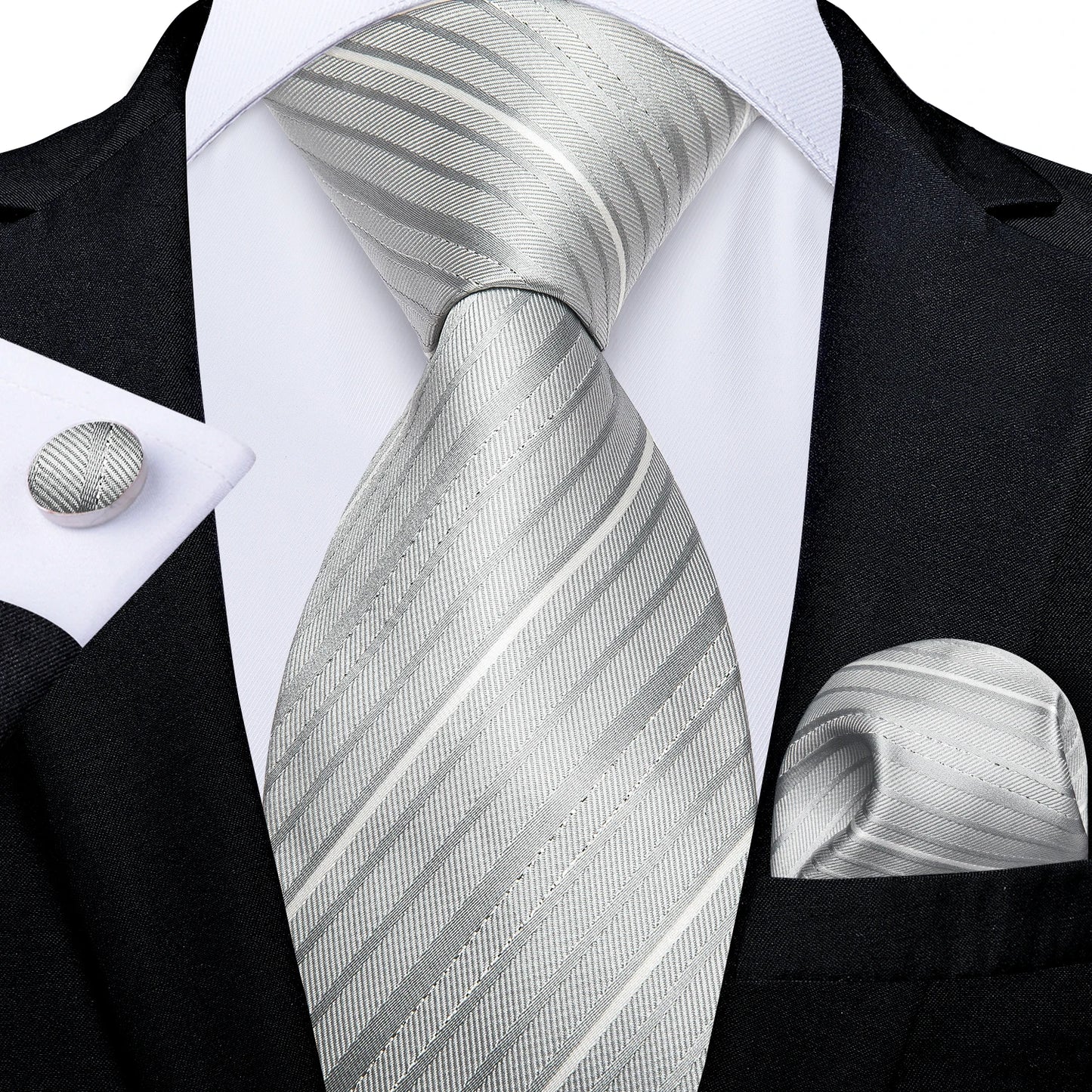 Luxury Blue Striped Mens Necktie Set - 8cm Width with Pocket Square  Cufflinks for Wedding  Business - ZOOMNSTORE